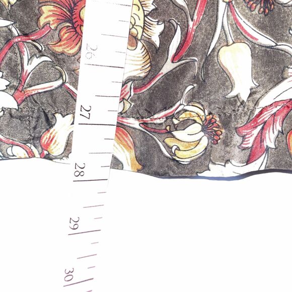 100% Silk Floral Blouse Brown Orange Red Long Sleeve Button Front Women’s Large - Picture 8 of 9
